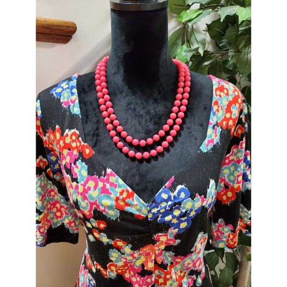 Jason Wu Women's Black Floral Sweetheart Neck Half Sleeve Knee Length Dress L - Picture 2 of 12